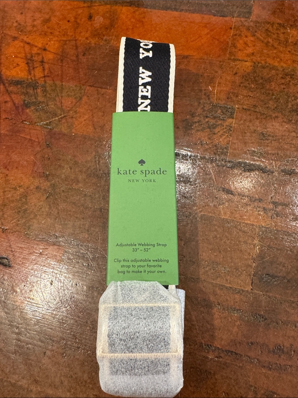 💕kate spade Black and White Adjustable Webbing Strap with Green Tag